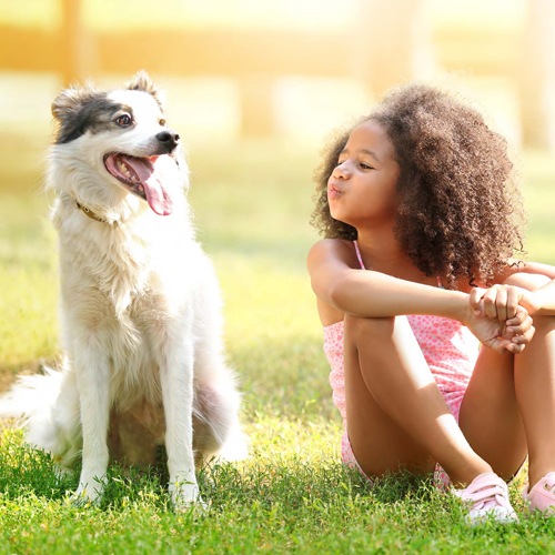 Young girl with her dog outside